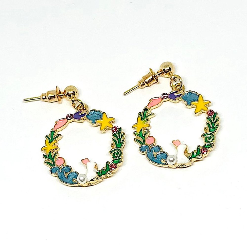❤️HP❤️New! Rabbit Rhinestones Hoop Wreath Earrings - Picture 4 of 5
